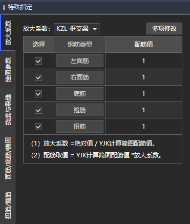 单独指定配筋参数 · 放大系数