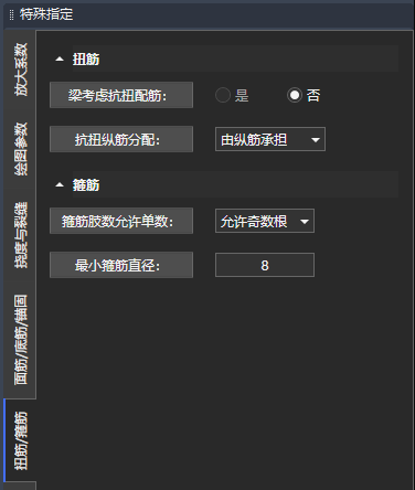 单独指定配筋参数 · 扭筋箍筋